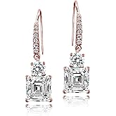 Hoops & Loops 925 Sterling Silver Asscher-Cut Cubic Zirconia Drop Dangle Hook for Women Teen Girls, 9.40ctw Silver, Yellow & Rose Gold