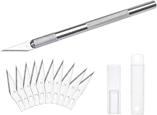 DealKits Skalpell Set, inkl. 10x SK5 Ersatzklingen und Schutzkappe, Bastelmesser Cuttermesser Comfortline Hobby-Skalpell Schnitzmesser zum Schneiden von Fondant Stoff Kohlefolie Basteln (Silber)