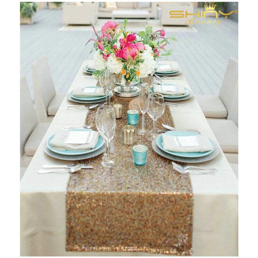 Best shinybeauty blush sequin table runner gold