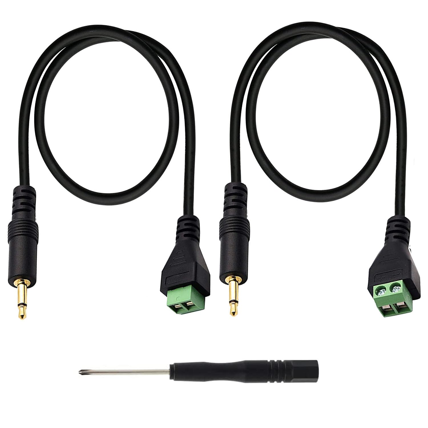 RUNCCI-YUN 2PCS 3.5mm Screw Terminal Cable 3.5mm (1/8") TS Mono Male to 2 Pin Female Screw Terminal AUX Headphone Balun Solderless Converter Adapter Cable(27CM)