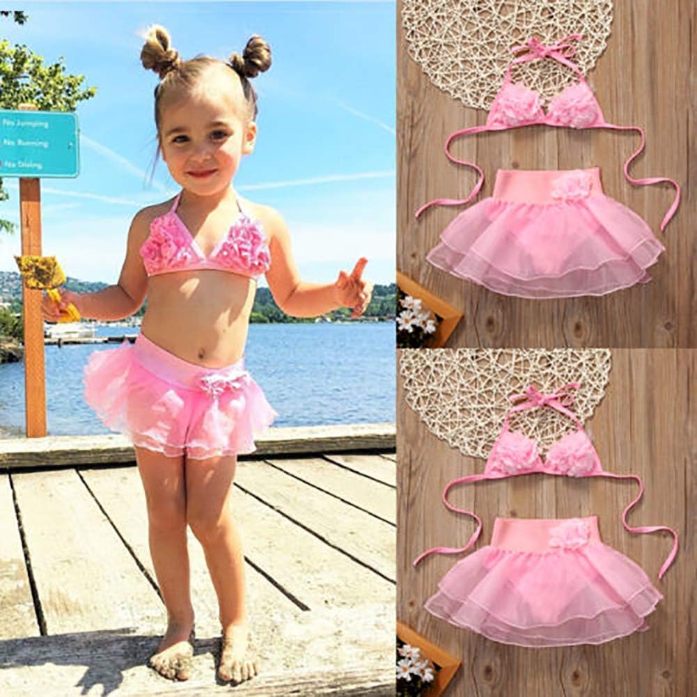 Maillot De Bain Bebe Fille Fillette Bikini Florale Enfant De 2 Pieces Top Triangle Culotte Jupe En Tulle Bebe Fille 0 24m Bebe