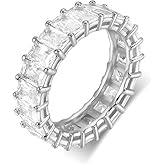 MDFUN Emerald Cut Cubic Zirconia Ring 18K White Gold/Yellow Gold Plated Engagement Promise Wedding Rings Eternity Bands for Women Size 5-10