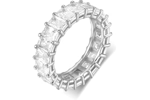 MDFUN Emerald Cut Cubic Zirconia Ring 18K White Gold/Yellow Gold Plated Engagement Promise Wedding Rings Eternity Bands for Women Size 5-10