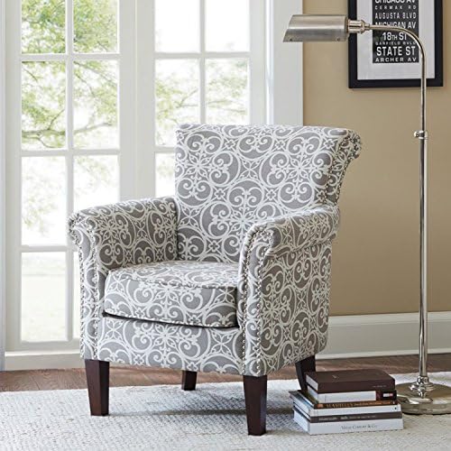 Accent Armchair with Geometric Pattern, Fabric Upholstered and Nailhead Trim, Contemporary Arm Club Chair (Gray/White)