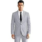 Mrbuerly Linen Suits for Men 2 Piece Slim Fit Casual Beach Wedding Summer Grooms Groomsmen Linen Blazer Pants Suit