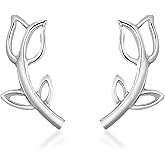 925 Sterling Silver Tulip Flower Stud Earrings – Minimalist Nature-Inspired Floral Jewelry for Women – Lightweight Botanical Design with Push Back Closure – Polished Spring Gift Accessory