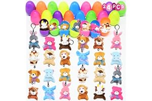 LUKBERA 24Pcs Easter Egges with Stuffed Animals Keychains, Plush Animals Toys Fillable Plastic Eggs for Kids Easter Egg Hunt Easter Basket Stuffers Goodie Bag Fillers School Classroom Gifts