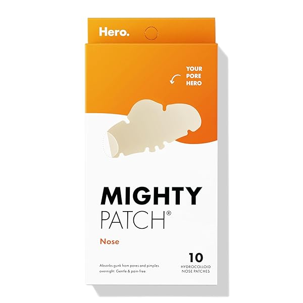 MIGHTY PATCHES FOR NOSE PORES FROM HERO COSMETICS – XL HYDROCOLLOID PIMPLES, ZITS AND OIL – DERMATOLOGIST-APPROVED OVERNIGHT PORE STRIPS TO ABSORB ACNE NOSE GUNK (10 COUNT)