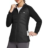 baleaf Women's Running Winter Jacket with Hood Warm Lightweight Insulated Hybrid Jackets Puffer Zip Pockets Hiking Skiing