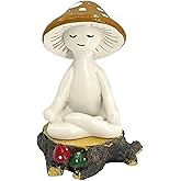 FALESHOS Meditation Mushroom Decor Resin Statue and Stump - Adorable Resin Ornament for Desk, Office, or Garden Display, Mushroom Garden Decoration