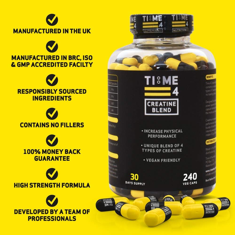 Time 4 Creatine Blend, 240 Creatine Capsules Not Creatine Tablets, 30 Day Supply, Unique Blend of 4 Types of Creatine - Image 3