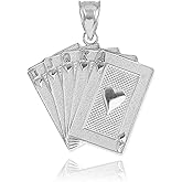 Claddagh Gold .925 Sterling Silver Heart Suit Royal Flush Poker Hand Cards Pendant Charm