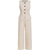 SOLY HUX Women's 2 Piece Business Casual Outfits Elegant Button Up Crew Neck Blazer Vest and Pants Set