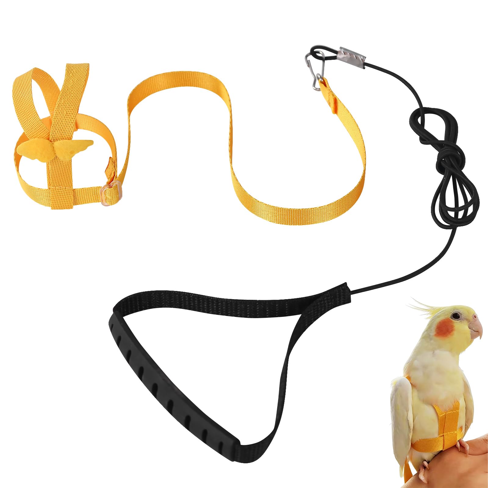Parrot Harness Adjustable Pet Bird Harness Leash Outdoor Flying Trainning Rope Leash Anti- Bite Elastic Strap for Bird Parrot Cockatoos Macaws (Yellow, M)