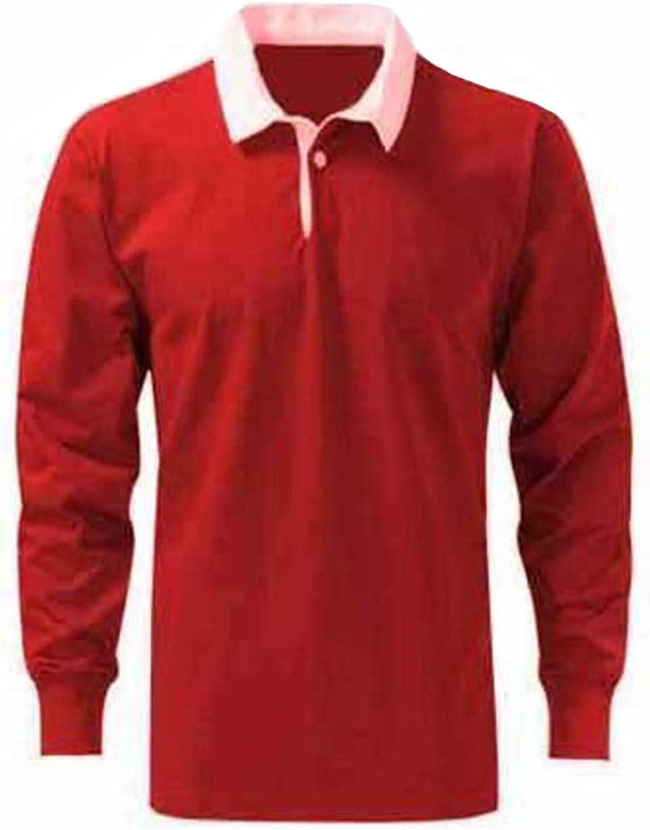 Mens Premium Cotton Rugby Shirts - SPORT WORK CASUAL - Size 3XL - XXXL, Color RED / WHITE COLLAR