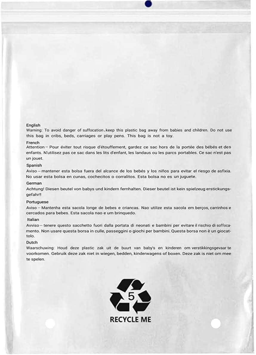 100 Pcs - A3 Size Suffocation Warning Poly Bags with air Holes Crystal Clear (420MM x 310MM) Resealable Cellophane Cello Bags Self Seal for Cloth Packing, Fits Brochures,Documents, Shirts