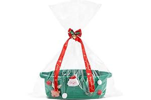 Poschnor Gift Basket Empty for Christmas, Christmas Decorative Basket with Gift Bags and Ribbons, Small Cotton Rope Storage Basket for Baby and Pet Toys, 12x 8x 5 Inch, Green