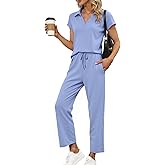 Glamaker Womens 2 Piece Summer Outfit Lounge Set Cap Sleeve Polo Top And Pant Set Tracksuit Travel Matching Outfit 2026
