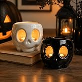 Halloween Decorations Indoor - Skull Candle Holder Set for Home Table Decor | Ceramic Tea Light Holders for Halloween Decor, Gothic Home Decoration, Spooky Centerpiece for Table, Mantel, Shelf and Party