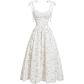 GORGLITTER Women's Floral Print Tea Party Midi Dresses Summer Bow Tie Backless Flowy Easter Prom Wedding Guest Sundress