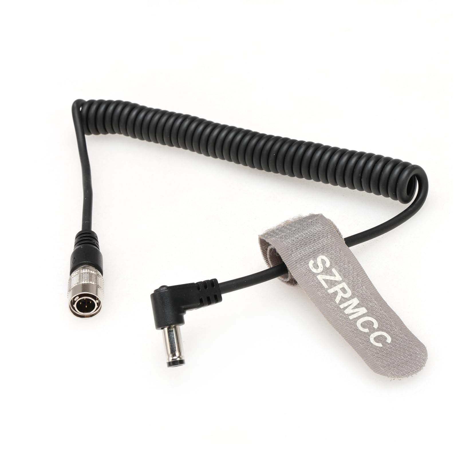 SZRMCC DC 5.5X 2.5mm to Hirose 4 pin Male Coiled Power Cable for Sound Devices 688 644 633,Recorder Zoom F4 F8 (Straight 4pin to Elbow dc2.5)