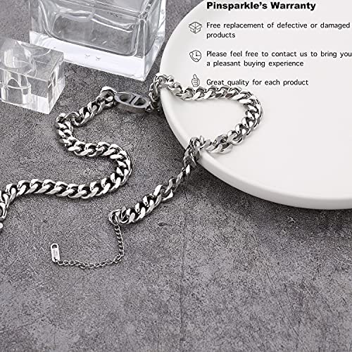 Pinsparkle 8mm Cuban Link Chain For Men Women,Silver Chain For Men Women,Silver Plated 316L Stainless Steel Chain Necklaces,Special Double D Design