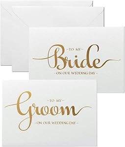 MAGJUCHE Wedding Day Cards Set, Gold Foiled to My Bride and to My Groom Wedding Vow Card with Envelopes