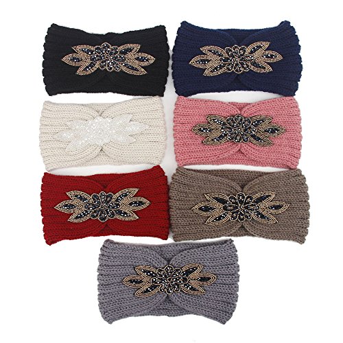 Women Knitted Headband Ear Warmer Stretchy Headwrap Head Wrap Hair Band Turban for Cold Whether by BCDshop (Pink 1)