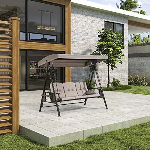 PURPLE LEAF Hollywoodschaukel 3 Sitzer Gartenschaukel mit Verstellbares Sonnendach Schaukel Sonnenbeständig, Beige – Bild 3