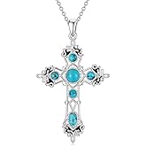 BETHZA Turquoise Cross Necklace 925 Sterling Silver Real Turquoise Gemstone Gothic Cross Pendant Western Boho for Women