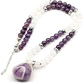 ElisaJewelryArt - Natural Raw Amethyst Crystal Pendant Selenite And Amethyst Beaded Necklace Genuine Gemstone Feng Shui Stone Clasp Closure Necklace Unisex Necklace