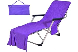VOCOOL Double Layer Chaise Lounge Pool Chair Cover Beach Towel Fitted Elastic Pocket Won't Slide 85" L x 30" W-Purple