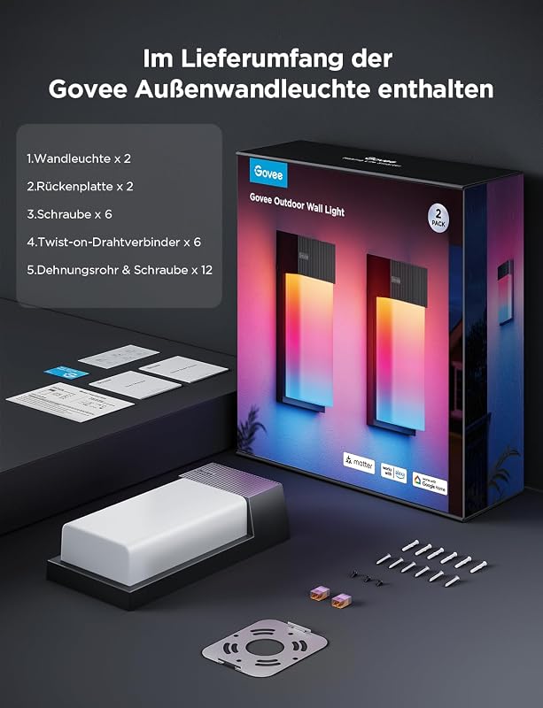 Outdoor Wandleuchte, 1500lm Smart Außenwandleuchte, IP65, 2 Stück