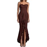 KUTUMAI Elegant Ruffle Long Formal Wedding Guest Dress Ruched Bodycon Slit Maxi Cocktail Dresses for Women
