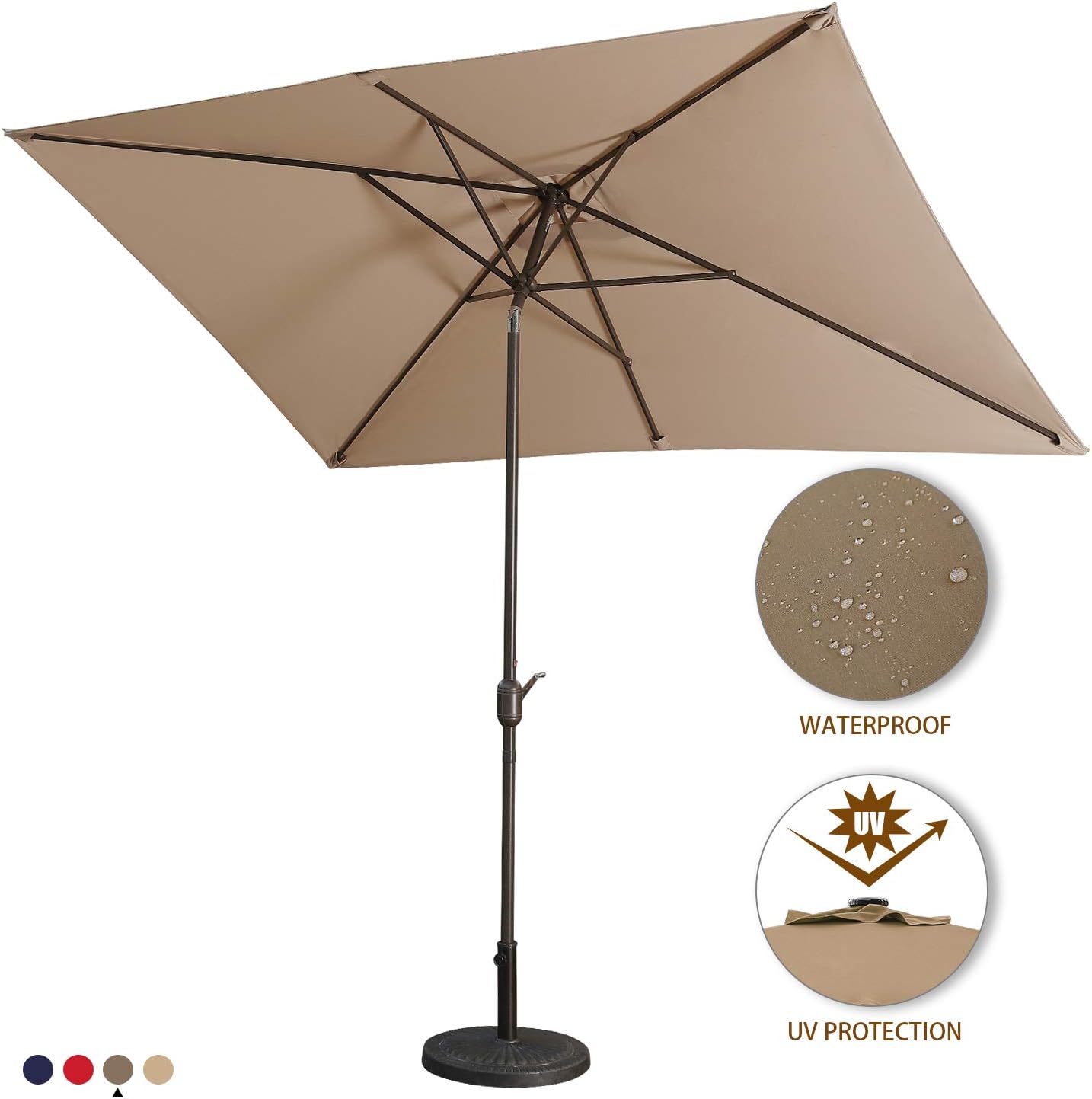 Aok Garden 6.5×10Ft Rectangular patio umbrella Outdoor table umbrella Aluminum Pole tilt with Push Button and Crank for Deck Pool Market, Coffee