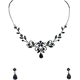 Faship Gorgeous CZ Crystal Floral Necklace Earrings Set