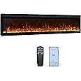 Oxhark Flame Ultra-Thin Electric Fireplace 78 Inch,App & Remote &Touch Screen Control,169 Flame Color Combinations, 9H Timer & Thermostat & Low Noise, Log & Crystal, 750W/1500W Fireplace Heater, Black