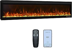 Oxhark Flame Ultra-Thin Electric Fireplace 78 Inch,App & Remote &Touch Screen Control,169 Flame Color Combinations, 9H Timer & Thermostat & Low Noise, Log & Crystal, 750W/1500W Fireplace Heater, Black
