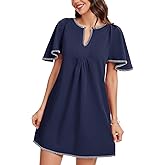 KEOMUD Women's Summer Short Sleeve Mini Dress Casual V Neck Contrast Trim Flowy Shift Dresses with Pockets