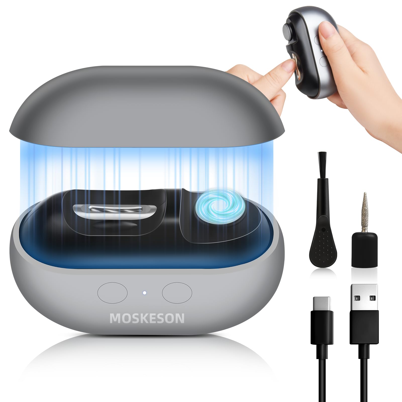 Photo 1 of Electric Nail Clipper: 3-in-1 Automatic Fingernail Trimmer, Polisher & Clip Storage with LED Light, USB Rechargeable & 2 Speed Gears Automatic Safety Nails Cutter for Baby Kids Adult Seniors (Grey)