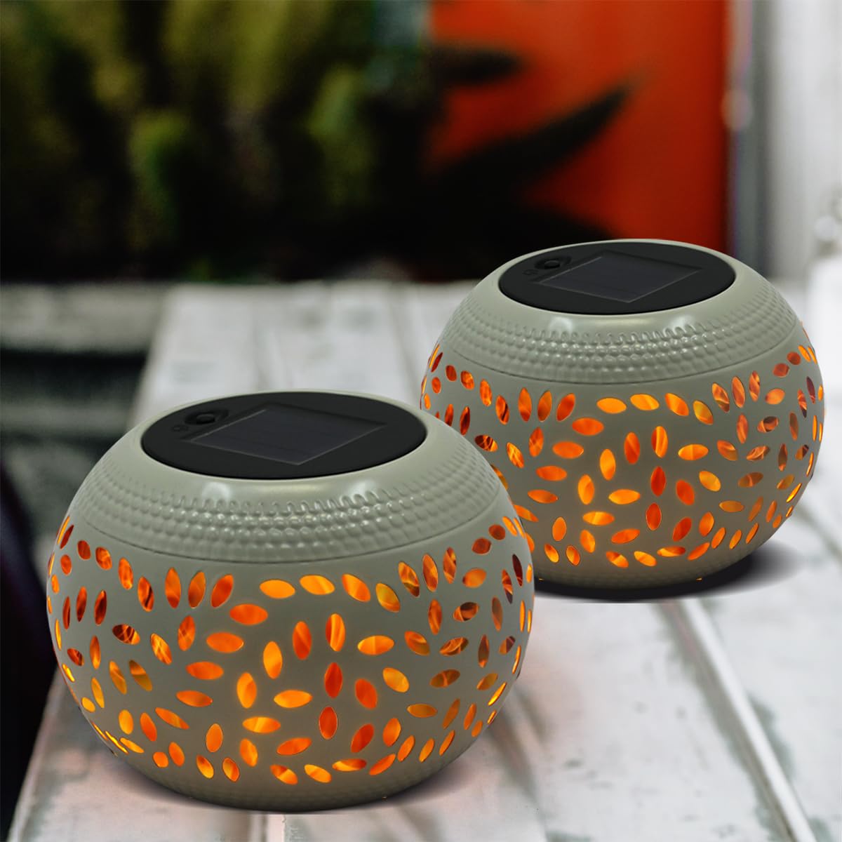 Photo 1 of **PARTIAL SET / 1 WORKS 1 DOESN'T** Solar Table Lanterns Outdoor Waterproof-2PACK Dancing Flickering Flame Solar Lights,White Metal Desktop Decorative Lamps for Gifts for Women Mom Desk Patio Garden Yard Decor