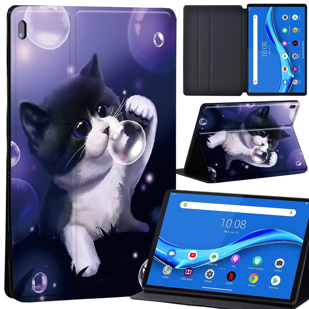 Case For Lenovo Tab M10 FHD Plus 10.3 inch (TB-X606X TB-X606F) Leather Case with Auto Wake-up, Flip Case for Lenovo Tab M10 FHD Plus Cover (black cat)
