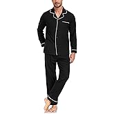 CF Men's Pajama Sets 100% Cotton Pajamas for Men Lightweight Long Sleeve Sleepwear Button Down Pj Set Loungewear with Pockets
