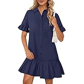 MEROKEETY Women's 2026 Summer Casual Shirt Dress Button Down Ruffle Sleeve Shift Mini Dresses with Pockets