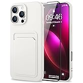 MZELQ Compatible with iPhone 16 Pro Case TPU Card Holder Wallet Cover,Camera Protection + Screen Protector Soft Card Slot Phone Case -White