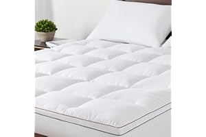 JKMAX Mattress Topper Queen - Pillow Top Mattress Topper Pad Extra Thick Cover with Deep Pocket - Mattress Topper for Back Pain - 3D Snow Down Alternative Plush Mattress Topper (Queen,White)