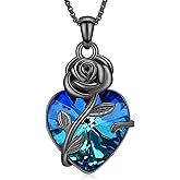 Oinsi Rose Flower Cremation Jewelry Urn Necklaces for Ashes for Women Memorial Pendants for Human Pets Ashes Crystal Memorial Ashes Locket