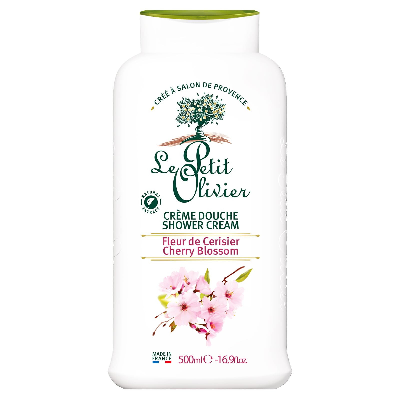 Le Petit Olivier - Extra soft shower cream - cherry blossom - made in France - 500 ml bottle