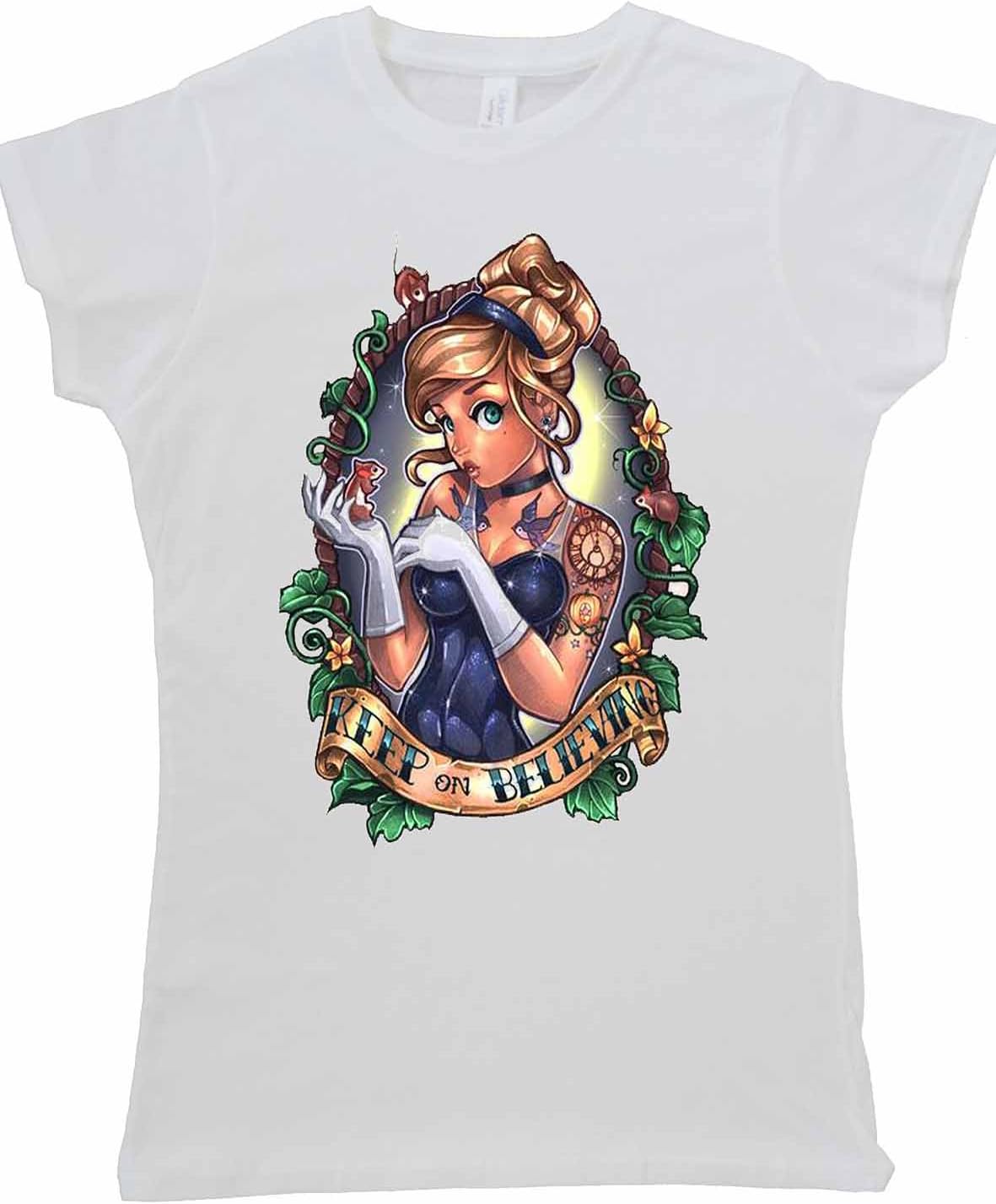 Princess Cinderella The Little Glass Slipper Tattoo Sexy Women Ladies Vest Tank Top T Shirt