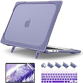 Batianda Heavy Duty Case for MacBook Air 13 inch 2020 A2179 A1932 A2337 M1 Chip with Touch ID, Ergonomic Foldable Kickstand (Holds 22lbs) Matte Translucent Protective Cover Keyboard skin,Lavender Gray
